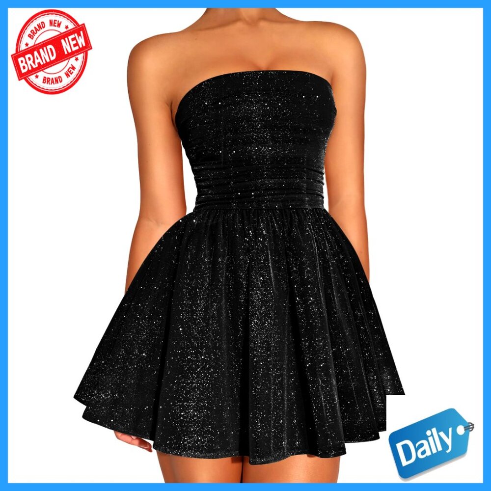 Strapless Sequin Mini Dress Ruched Bow Prom Party Formal Elegant Y2k